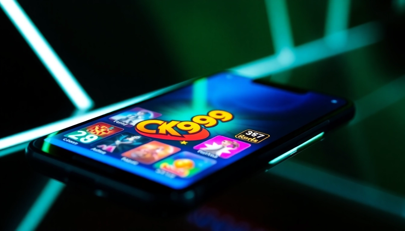 The ck999 app interface showcased on a smartphone surrounded by gaming elements, highlighting seamless mobile betting experience for users.