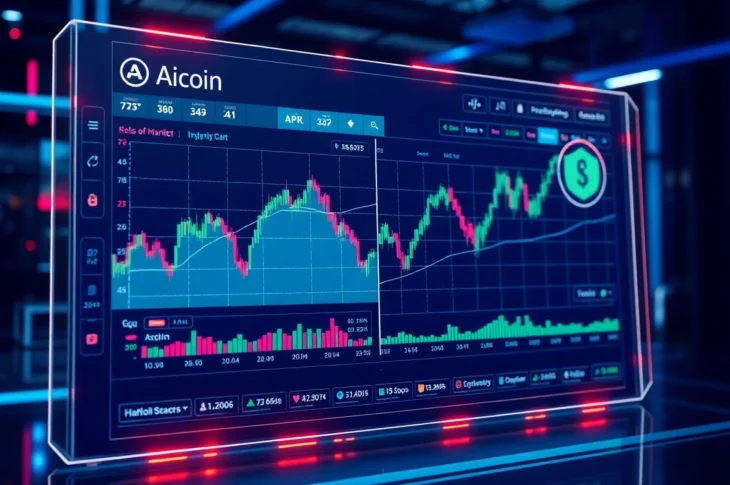 Detailed AICoin market chart showing live crypto data and security icons for digital asset safety, emphasizing trading insights.