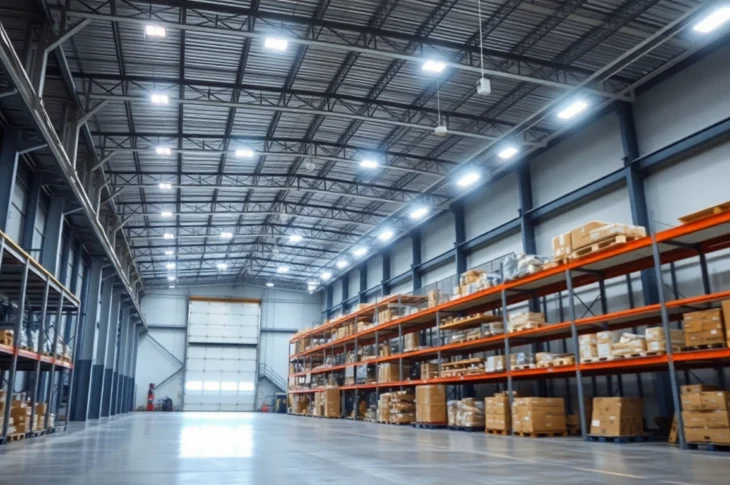 Moderne Industriehalle mit LED-Beleuchtung