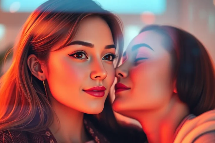 Engaging Ai girlfriend nsfw scene capturing a realistic virtual partner in a warm, inviting setting for adult entertainment.