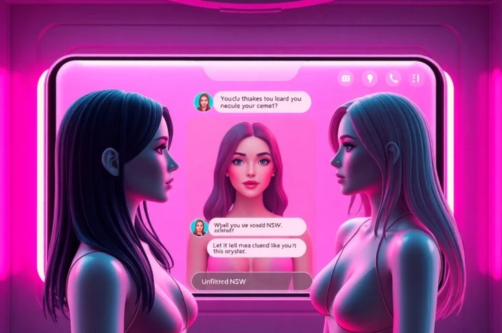 AI girlfriend app in use showing realistic virtual partner engaging in unfiltered NSFW chat with detailed avatar visuals for immersive experience