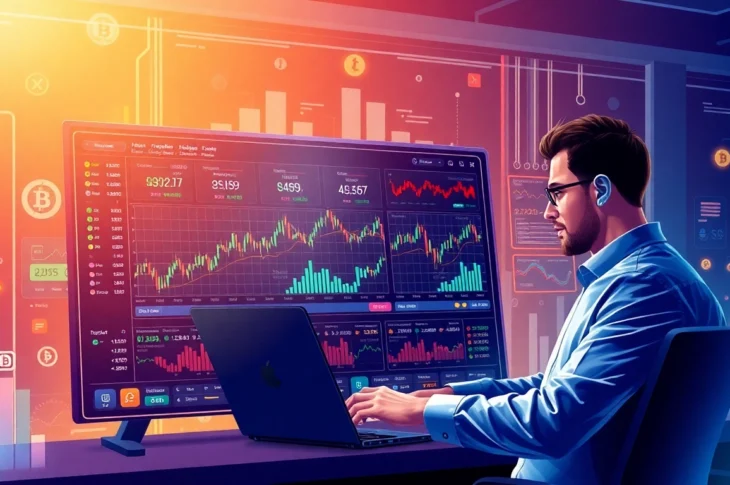 Professional trader executing transactions on a cutting-edge crypto exchange platform
