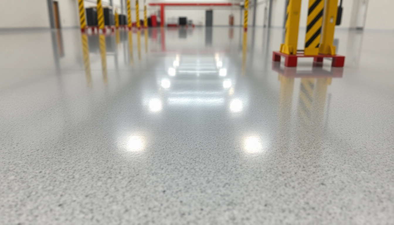 Professional applying epoxy resin floor coating to a concrete surface for a durable and stylish