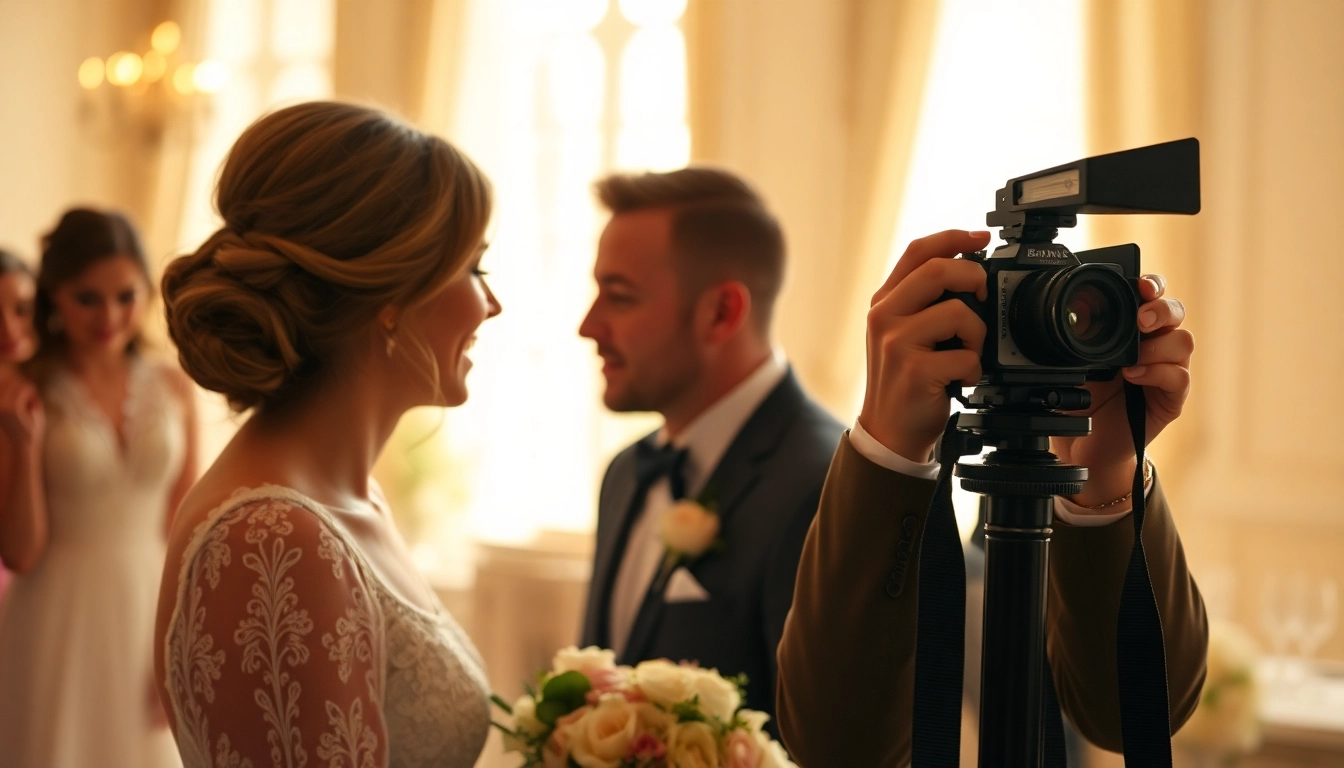 Skilled eskuvo fotos takes candid photos during a sunny outdoor wedding ceremony, capturing
