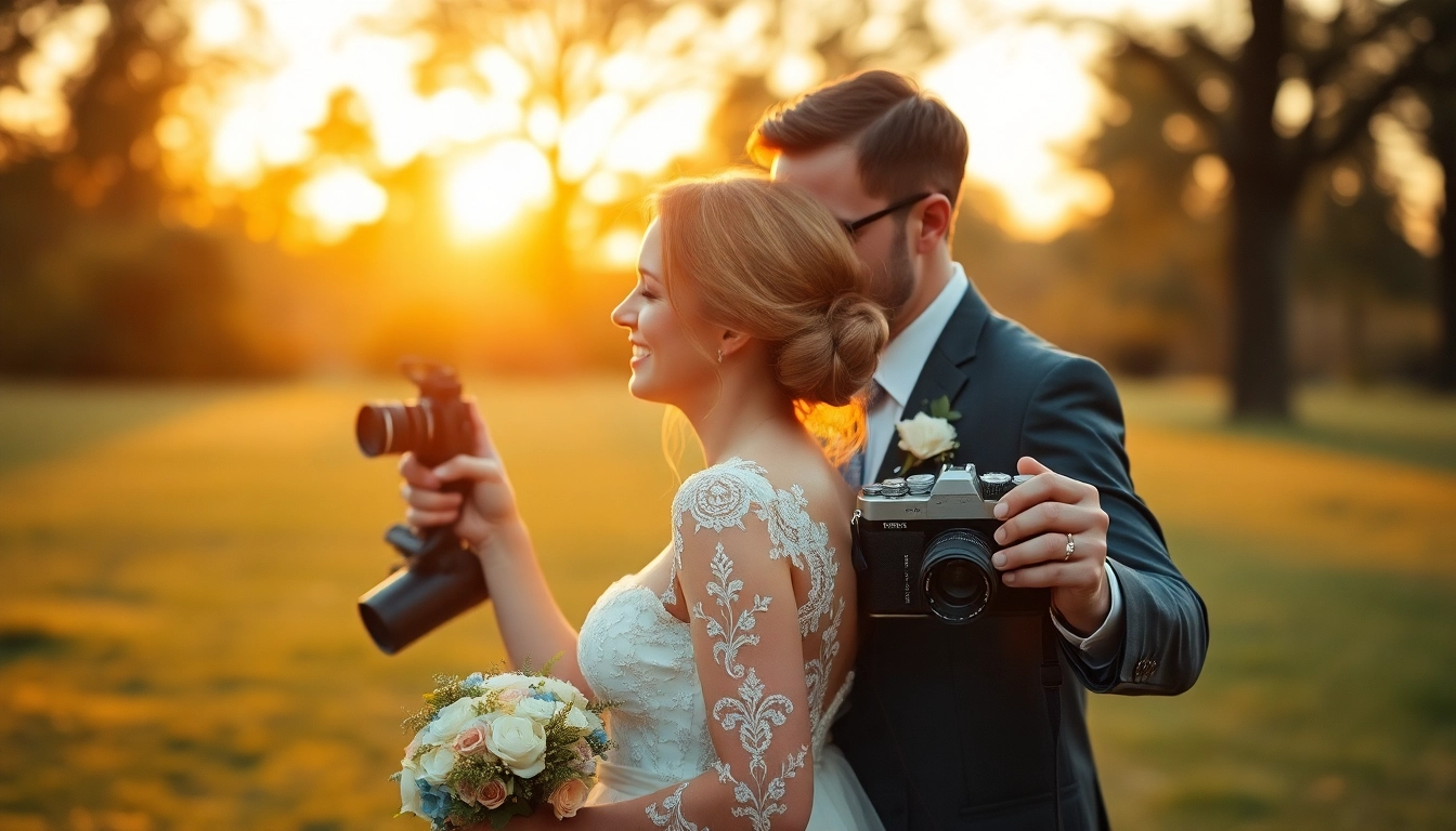 Professional eskuvo fotos capturing natural wedding moments in outdoor setting with joyful