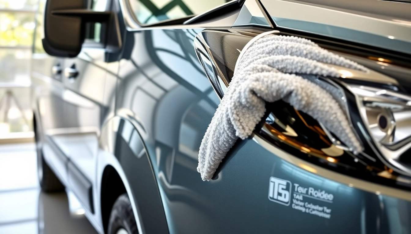 Professional technician applying Wohnmobil Politursiegelung to a modern camper van,